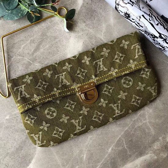 Louis Vuitton монограм дънкова чанта клъч зелена M44472