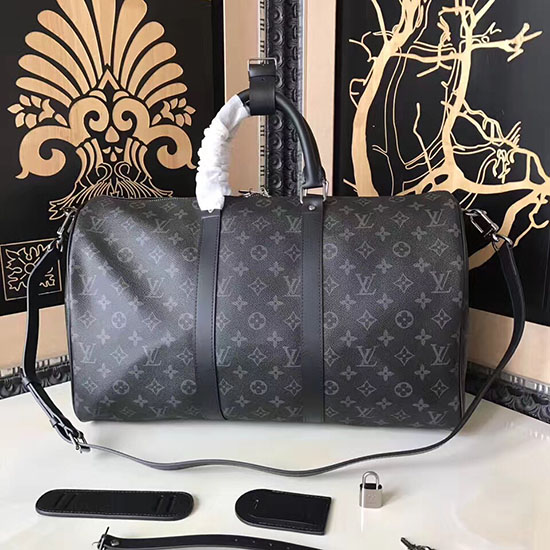 Louis Vuitton монограм затъмнение платно Keepall 45 Bandouliere M40569