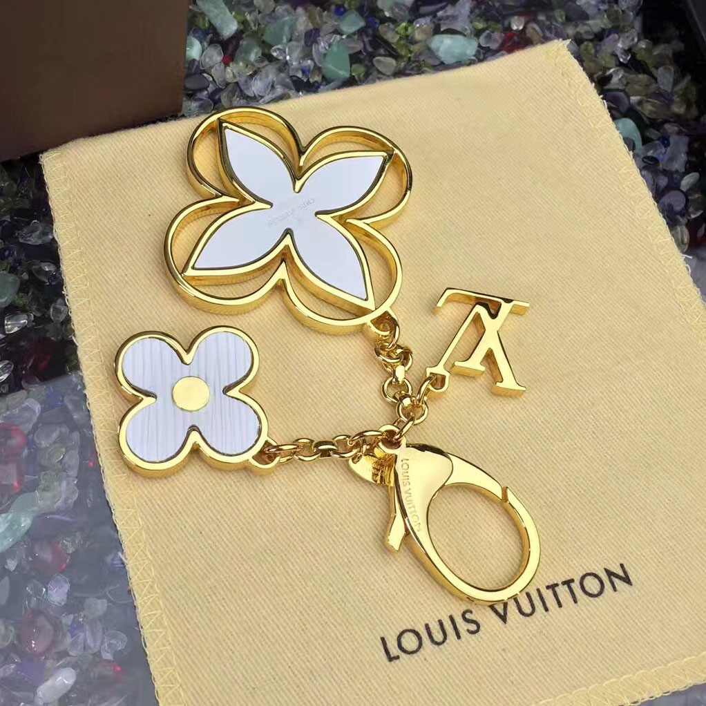 Louis Vuitton чанта талисман Rimi ключодържател бяло и златно M61013