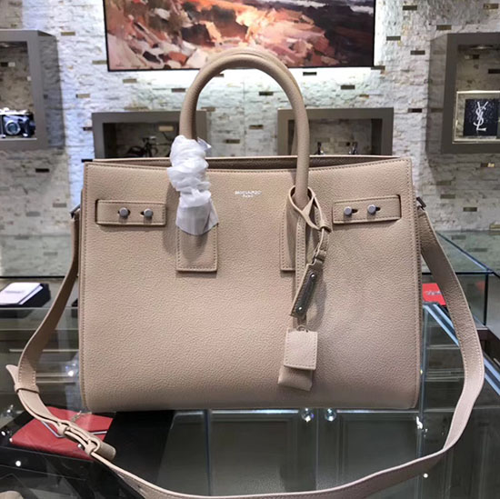 Saint Laurent Sac De Jour Souple чанта от бежова зърнеста кожа 464960