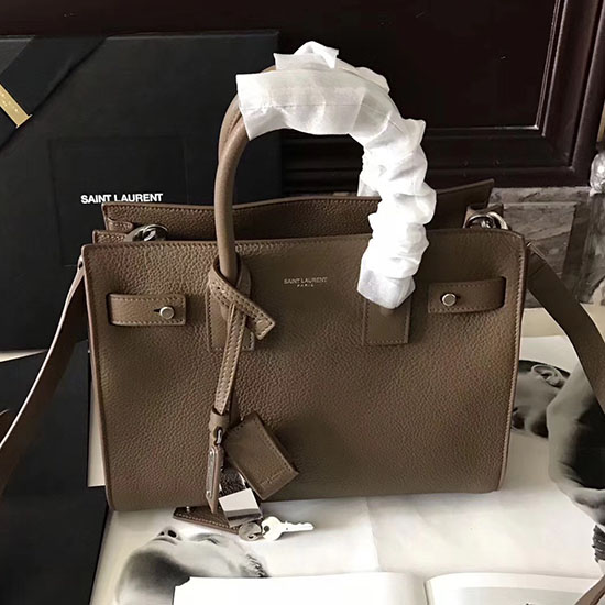 Saint Laurent Sac De Jour Souple чанта от зърнеста кожа каки 464960