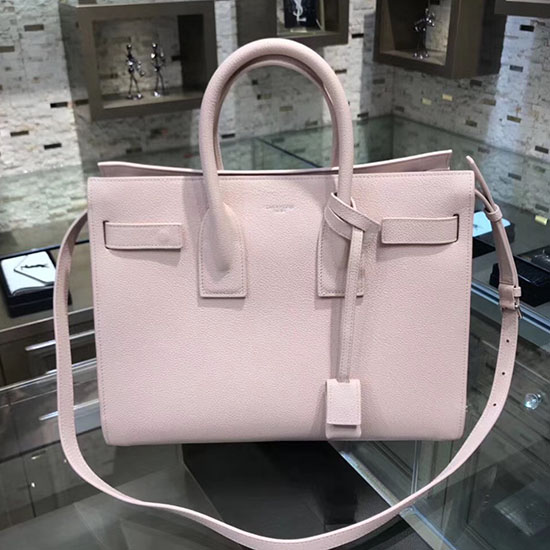 Saint Laurent Sac De Jour Souple чанта от розова зърнеста кожа 378299