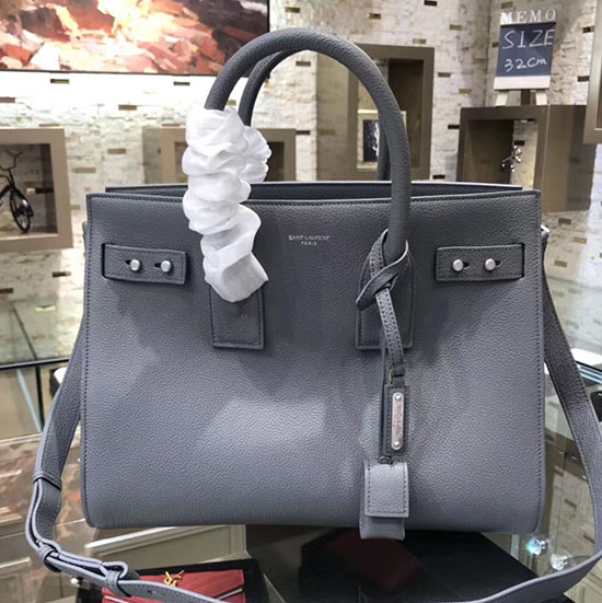 Saint Laurent Sac De Jour Souple чанта от сива зърнеста кожа 464960