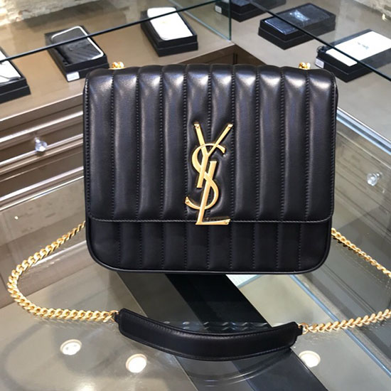 Saint Laurent Vicky голям в черна агнешка кожа Matelasse 532595