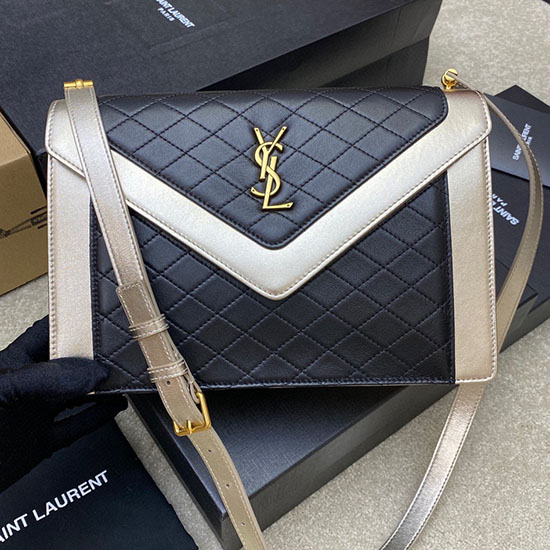 Saint Laurent агнешка кожа Gaby чанта черно и златисто 668863