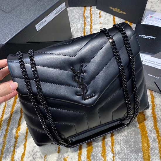 Saint Laurent малка кожена чанта с верижка Loulou черна 494699