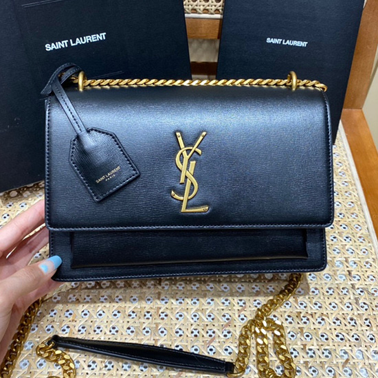 Saint Laurent средна чанта за залез черно със злато 442906