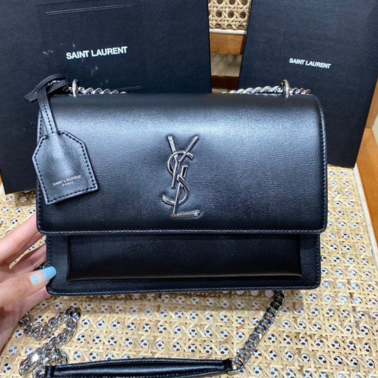 Saint Laurent средна чанта за залез черно със сребро 442906