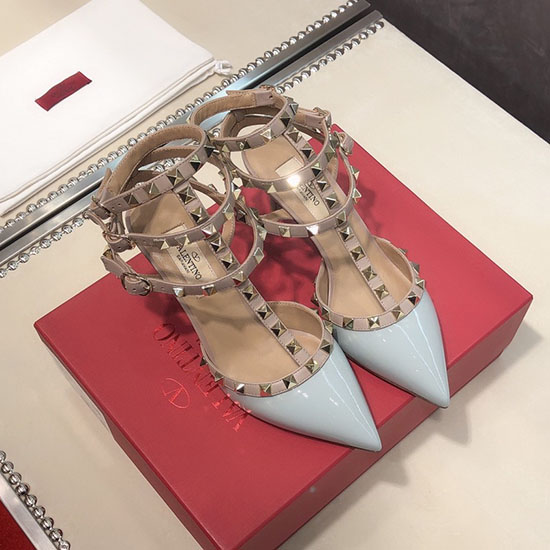 Valentino Rockstud каишка за глезен лачена кожа помпа Skyblue Vs03081