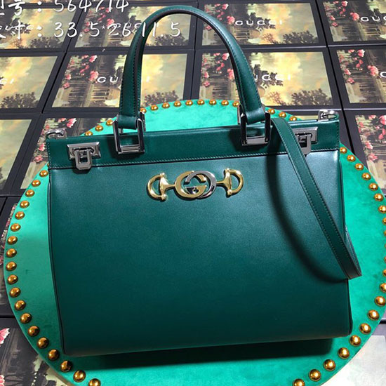 Гладка кожена чанта Gucci Zumi със средна горна дръжка зелена 564714