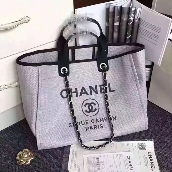 Голяма пазарска чанта Deauville от сиво платно на Chanel A68046