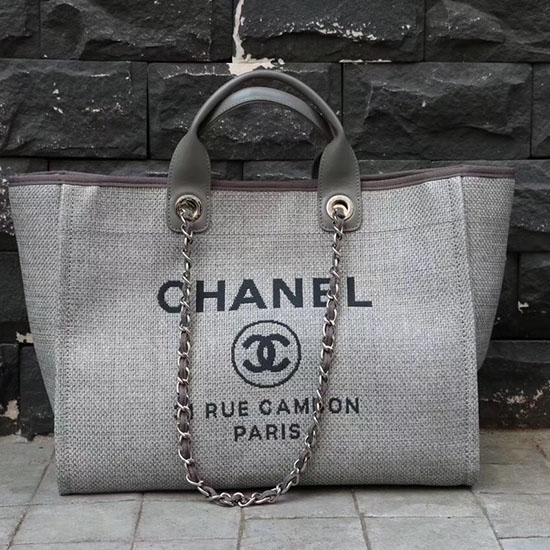 Голяма пазарска чанта Deauville от сиво платно на Chanel A68046