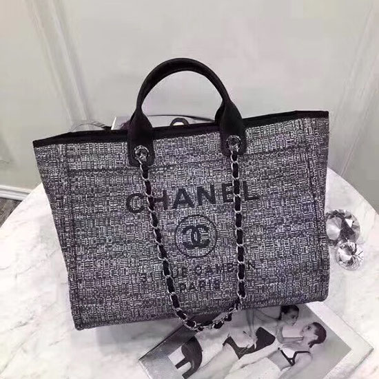 Голяма платнена пазарска чанта Chanel Deauville сива A15034