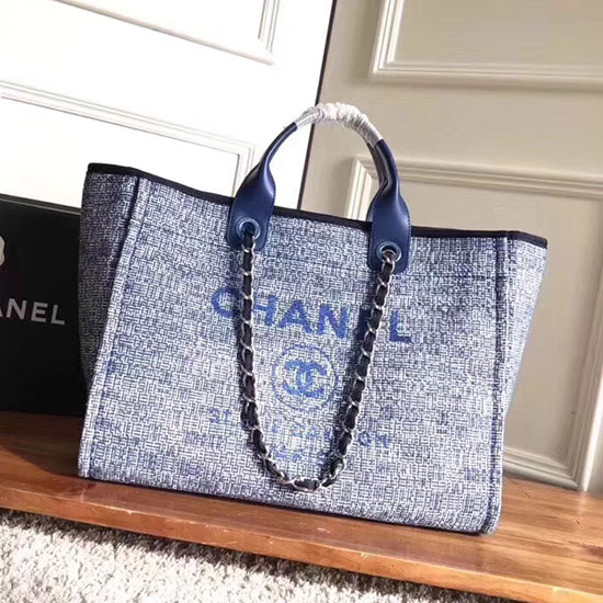 Голяма платнена пазарска чанта Chanel Deauville синя A15034