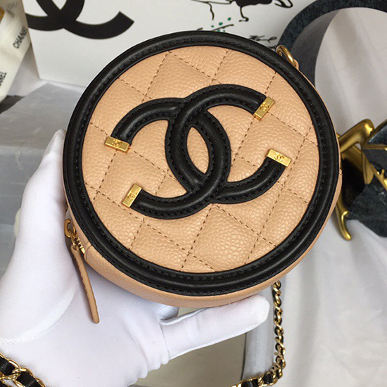 Кожена кръгла чанта Chanel Caviar гола A81105