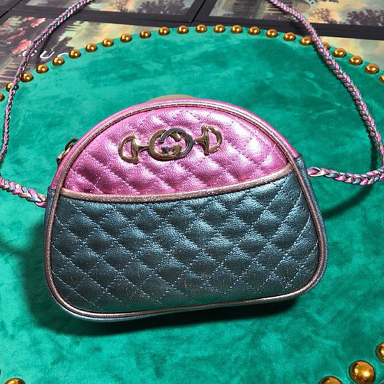 Мини чанта Gucci от ламинирана кожа розово и зелено 534951