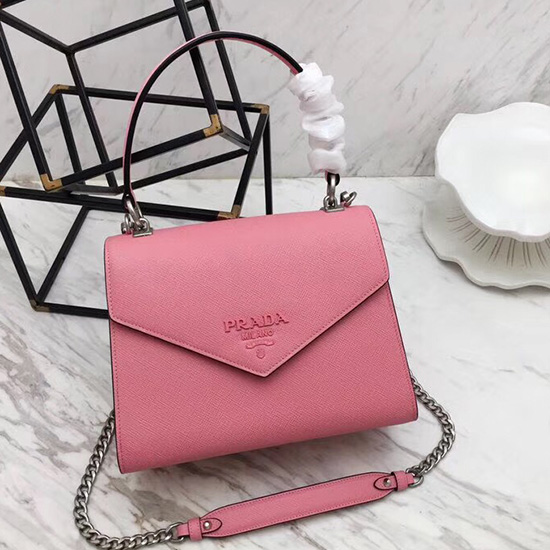 Монохромна кожена чанта Prada Saffiano Petal Pink 1ba126