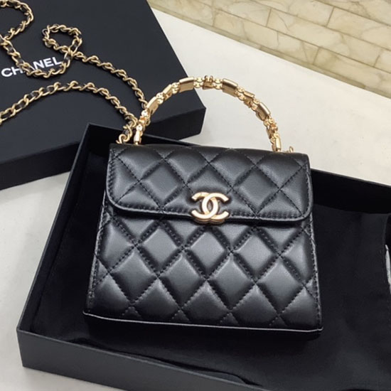 Съединител с мини дръжка на Chanel с верига черен Ap2945