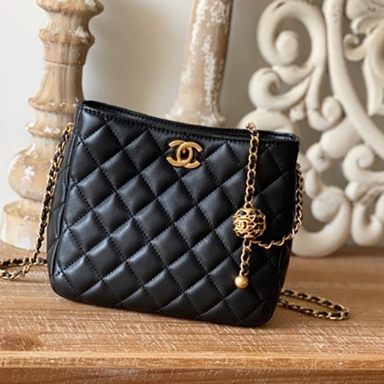 Чанта за през тялото от агнешка кожа на Chanel черна As3259