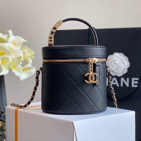 Чанта за чанта от телешка кожа на Chanel черна As2061