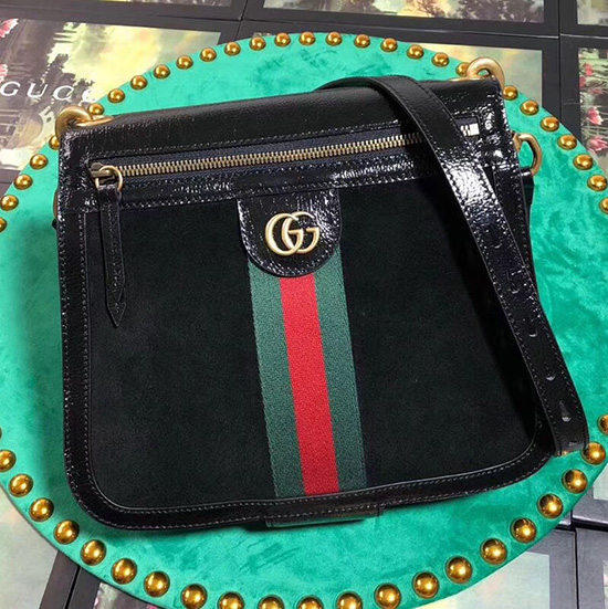 Черна кожена чанта през рамо Gucci 523658