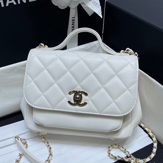 бяла чанта с капак от зърнеста телешка кожа на Chanel As29912