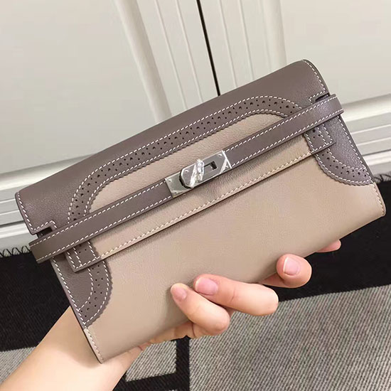 клъч чанта Hermes Kelly от бърза кожа светло/тъмно сиво Hk1210