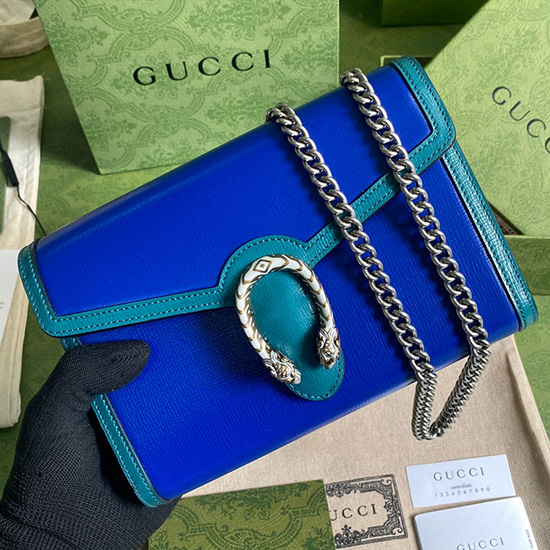 кожена мини чанта с верижка Gucci Dionysus синя 401231