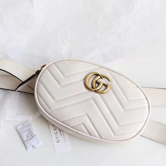 кожена чанта за колан Gucci Gg Marmont Matelasse бяла 476434