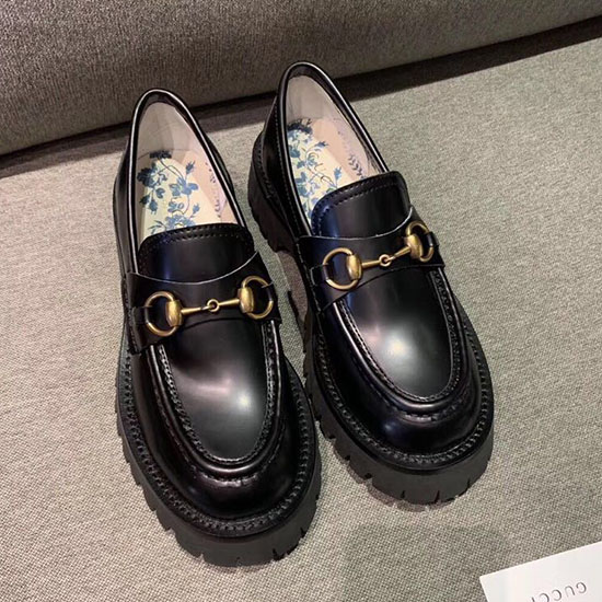 кожени мокасини на среден ток Gucci Zumi черни Gs19101