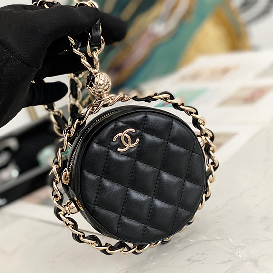 кръгъл мини портфейл от агнешка кожа на Chanel черен A81169