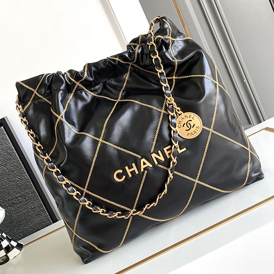 малка дамска чанта Chanel от лъскава телешка кожа 22 черна As3260