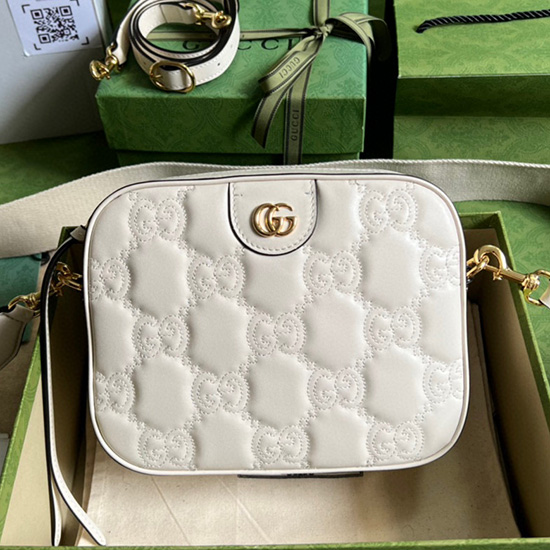 малка кожена чанта Gucci Gg Matelasse бяла 702234