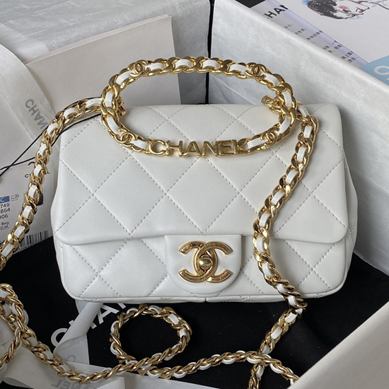 малка чанта за през рамо от агнешка кожа на Chanel бяла As3749