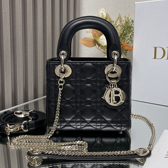 мини дамска чанта от агнешка кожа Dior черна Md0505