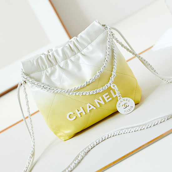 мини чанта Chanel 22 As3980 жълто и бяло