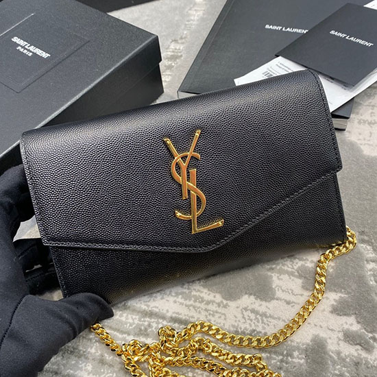 портфейл с верижка Saint Laurent Uptown от черна зърнеста кожа 607788