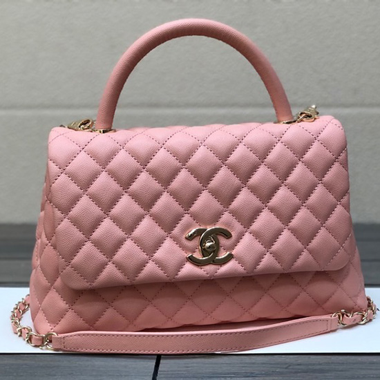 розова чанта с капак и горна дръжка на Chanel A92991