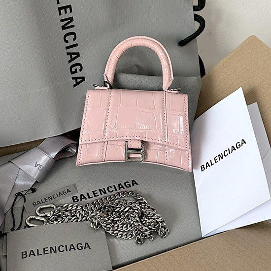 розова чанта с пясъчен часовник Balenciaga с горна дръжка B664676