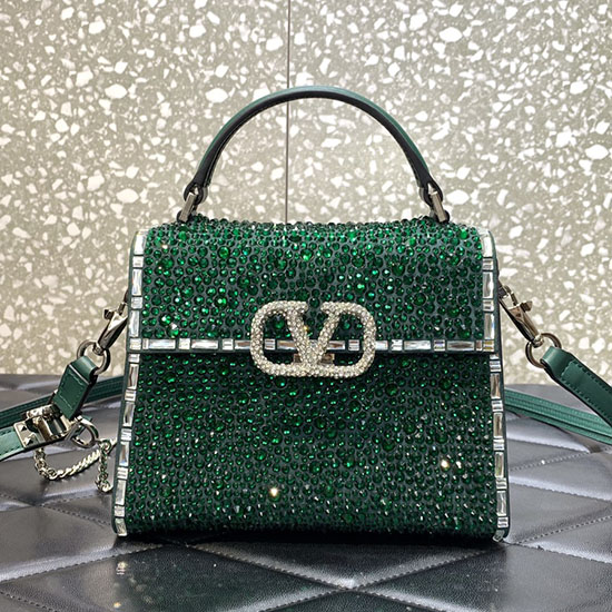 ръчна чанта Valentino Mini Vsling с кристали зелено V0097