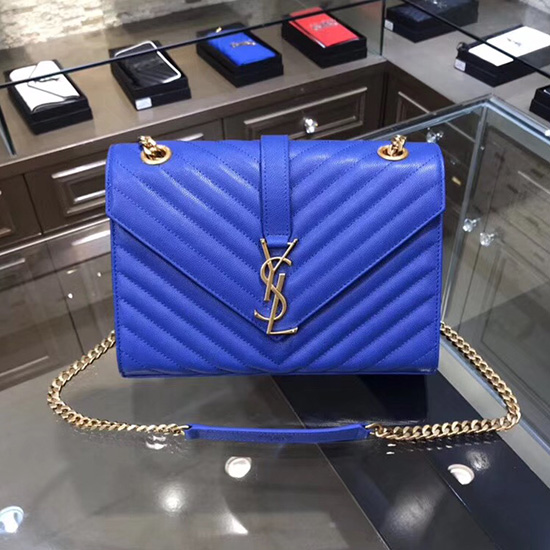 синя чанта за през рамо със средно зърно на Saint Laurent Matelasse 428134