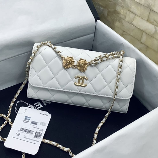 стойки за телефон от агнешка кожа на Chanel с верижка бели Ap3426