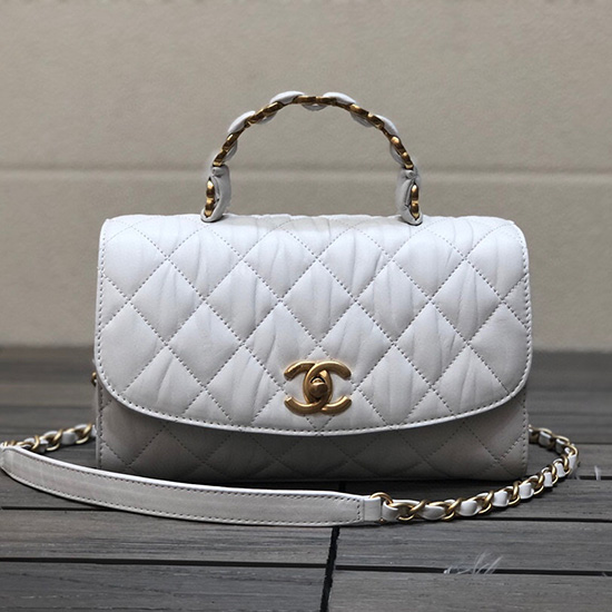 чанта Chanel с капак и горна дръжка бяла As2478