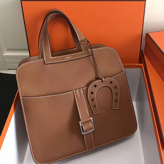 чанта Hermes Halzan 31 от кафява кожа Taurillon Clemence H070428