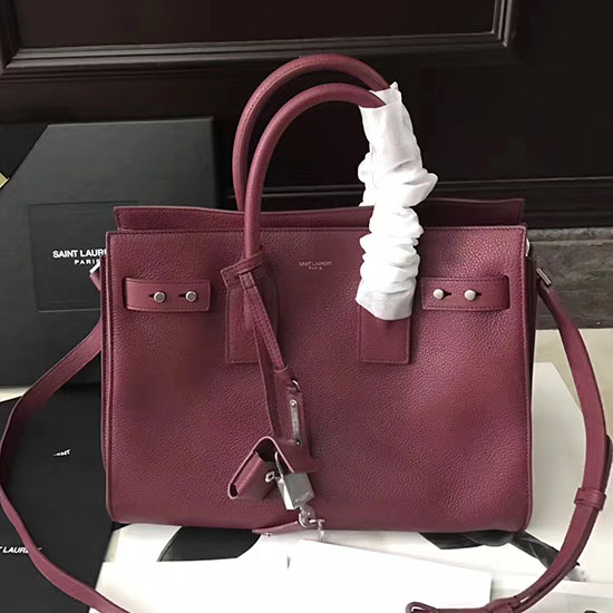 чанта Saint Laurent Sac De Jour от зърнеста кожа в бордо 464960