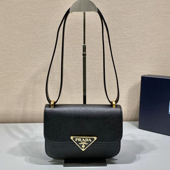 чанта за рамо Prada Embleme Saffiano черна 1bd320