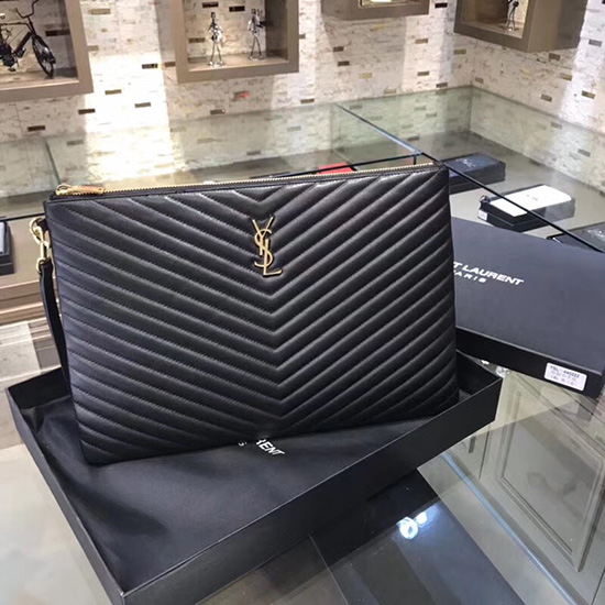 чанта клъч Saint Laurent черна със златни елементи 440222