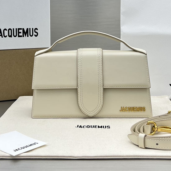 чанта от телешка кожа Jacquemus Le Bambino почти бяла Jm2056