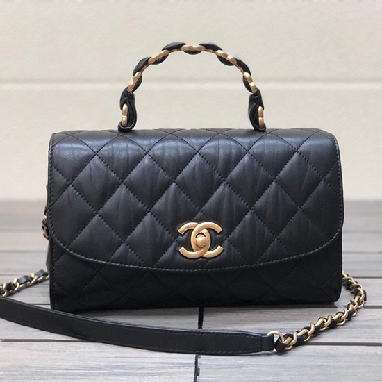 чанта с капак на Chanel и горна дръжка черна As2478