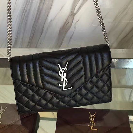 чанта със среден монограм Saint Laurent от черна кожа Matelasse Y221260